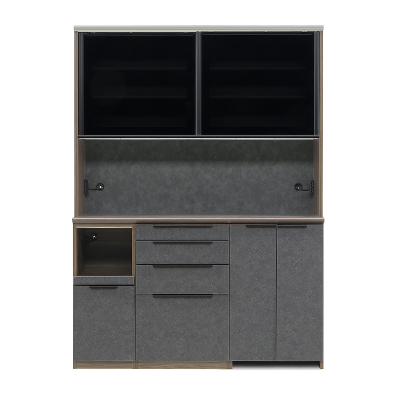 1600レンジ　H=2150 | 下台600H-2開戸＋600C-1引出＋400Aオープン | 本体：ウォールナット | 天板：ウォールナット | 前板：クローチェ